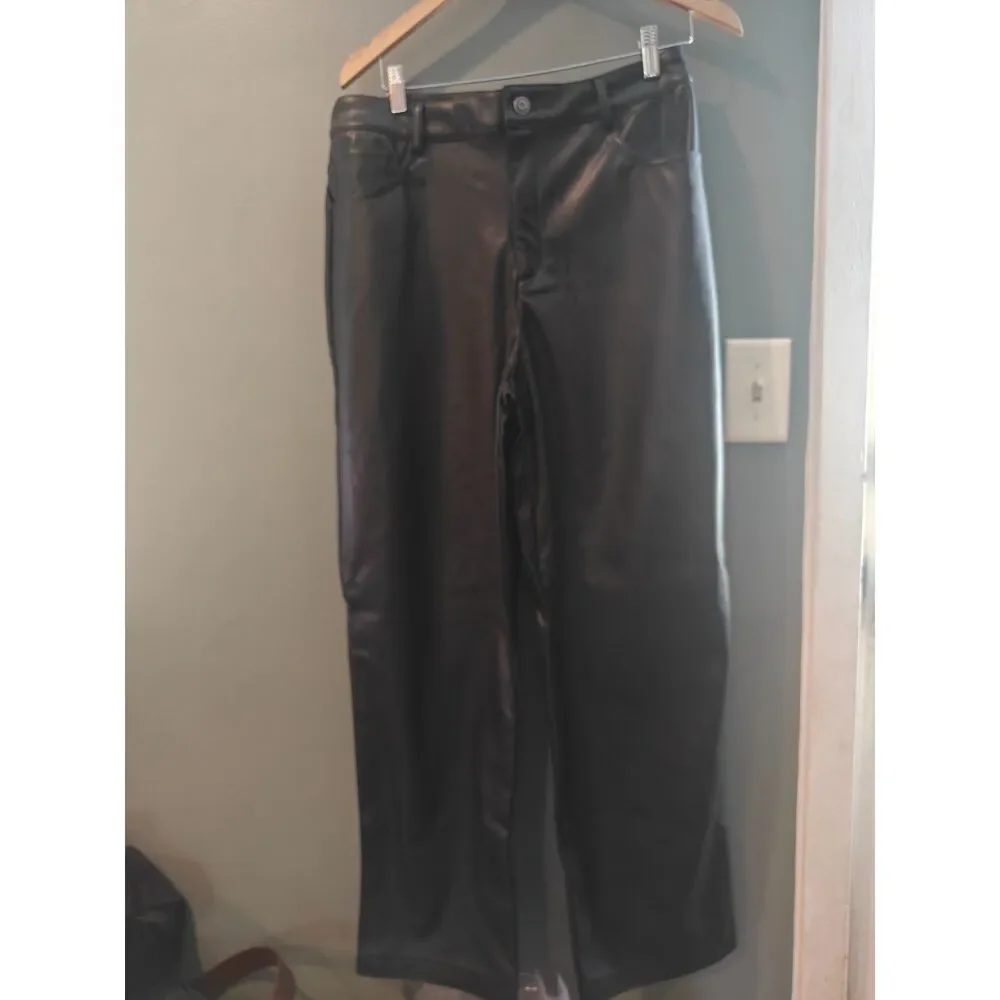 Asos design faux leather straight leg trousers in black uk 14 us 10 - Picture 1 of 2